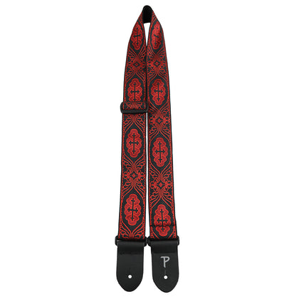 Perri's Leathers 2 in. Guitar Strap - Red Crosses Jacquard with Leather Ends