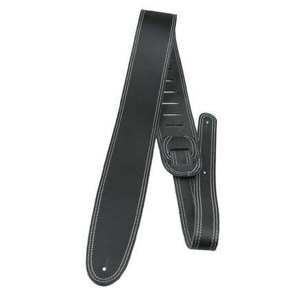 Perri's Leathers 2.5 in. Wide Double Stitched Leather Guitar Strap - Black