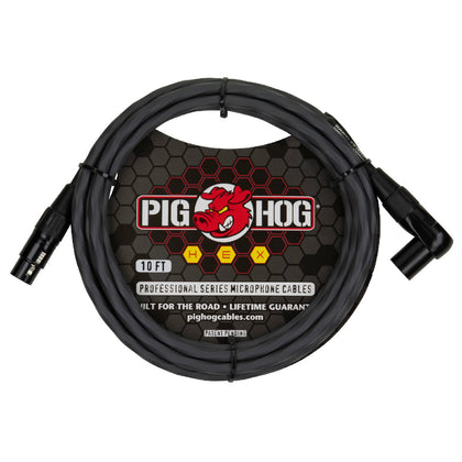 Pig Hog Hex Series Right Angle Microphone Cable - Grey - 10 ft.