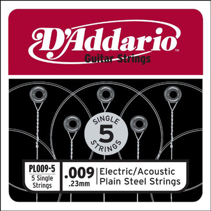 Daddario PL009-5 Single 5-Pack Single Plain Steel 009 - Bananas at Large®